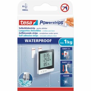 Tesa Selbstklebehaken Waterproof Kunststoff mit 8 x Powerstrips Small