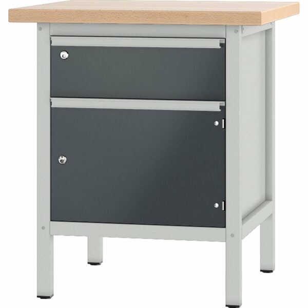 Pador Werkbank Baureihe 1 -  1 Schublade 1 Tür 75 cm Lichtgrau-Anthrazitgrau
