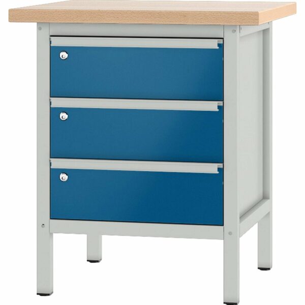 Pador Werkbank Baureihe 1 -  3 Schubladen 75 cm Lichtgrau-Enzianblau