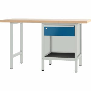 Pador Werkbank Baureihe 1 -  1 Schublade 150 cm Lichtgrau-Enzianblau