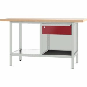 Pador Werkbank Baureihe 2 -  1 Schublade 150 cm Lichtgrau-Rubinrot