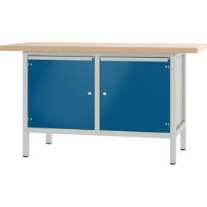 Pador Werkbank Baureihe 2 -  2 Türen 150 cm Lichtgrau-Enzianblau