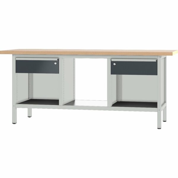 Pador Werkbank Baureihe 3 -  2 Schubladen 200 cm Lichtgrau-Anthrazitgrau