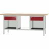 Pador Werkbank Baureihe 3 -  2 Schubladen 200 cm Lichtgrau-Rubinrot
