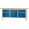 Pador Werkbank Baureihe 3 -  2 Schubladen 3 Türen 200 cm Lichtgrau-Enzianblau