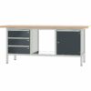 Pador Werkbank Baureihe 3 -  3 Schubladen 1 Tür 200 cm Lichtgrau-Anthrazitgrau