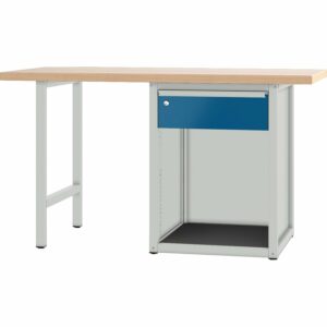 Pador Werkbank Baureihe 4 -  1 Schublade 150 cm Lichtgrau-Enzianblau