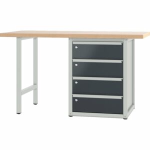 Pador Werkbank Baureihe 4 -  4 Schubladen 150 cm Lichtgrau-Anthrazitgrau