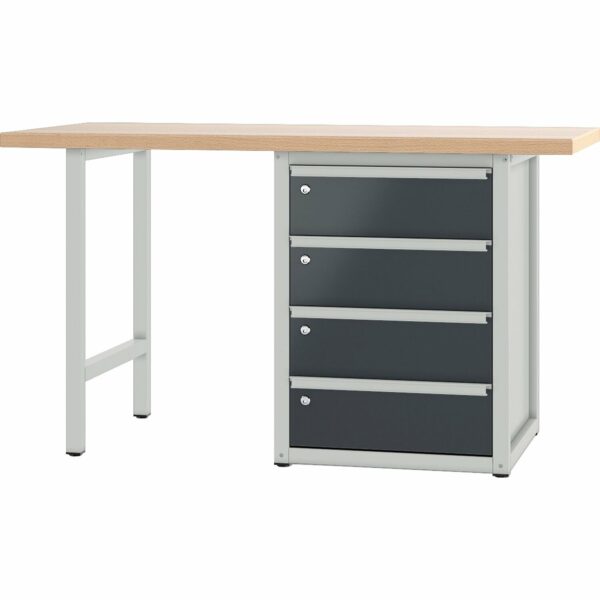 Pador Werkbank Baureihe 4 -  4 Schubladen 150 cm Lichtgrau-Anthrazitgrau