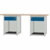 Pador Werkbank Baureihe 4 -  2 Schubladen 200 cm Lichtgrau-Enzianblau