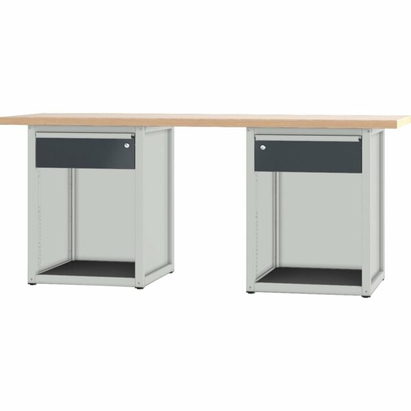 Pador Werkbank Baureihe 4 -  2 Schubladen 200 cm Lichtgrau-Anthrazitgrau