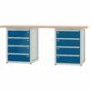 Pador Werkbank Baureihe 4 -  8 Schubladen 200 cm Lichtgrau-Enzianblau