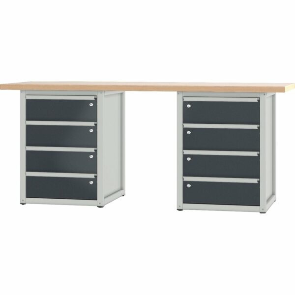 Pador Werkbank Baureihe 4 -  8 Schubladen 200 cm Lichtgrau-Anthrazitgrau