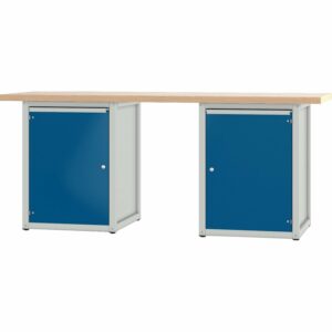 Pador Werkbank Baureihe 4 -  2 Türen 200 cm Lichtgrau-Enzianblau