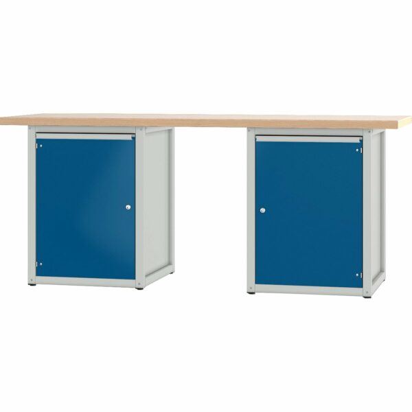 Pador Werkbank Baureihe 4 -  2 Türen 200 cm Lichtgrau-Enzianblau