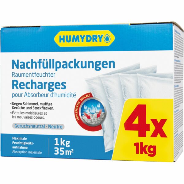 Humydry Universal Raumentfeuchter Nachfüllpackungen Neutral 4 x 1 kg