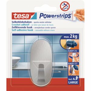 Tesa Selbstklebehaken Edelstahl Oval mit 4 x Powerstrips Large