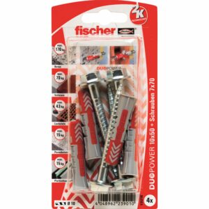 Fischer Dübel DuoPower Ø 10 mm x 50 mm S K 4 Stück mit Sicherheitsschraube