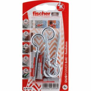 Fischer Dübel DuoPower Ø 8 mm x 40 mm RH K 4 Stück mit Rundhaken