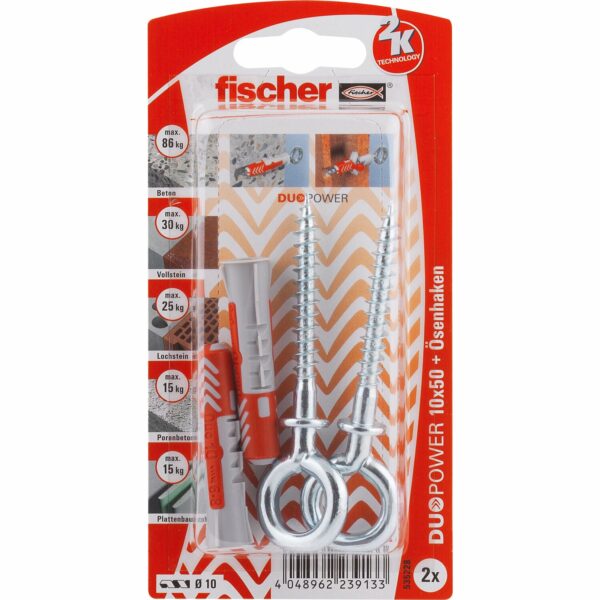 Fischer Dübel DuoPower Ø 10 mm x 50 mm OH K 2 Stück mit Ösenhaken