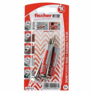 Fischer Dübel DuoPower Ø 10 mm x 50 mm S A4 K 2 Stück mit Schraube A4