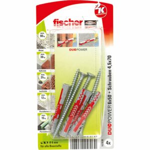 Fischer Duopower 6 x 50 S K Dübel mit Schraube je 4 Stück