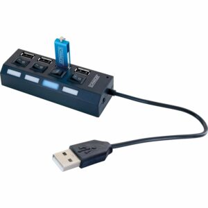 Schwaiger® USB 2.0 HUB 4 fach Schwarz mit Schalter und Status LED