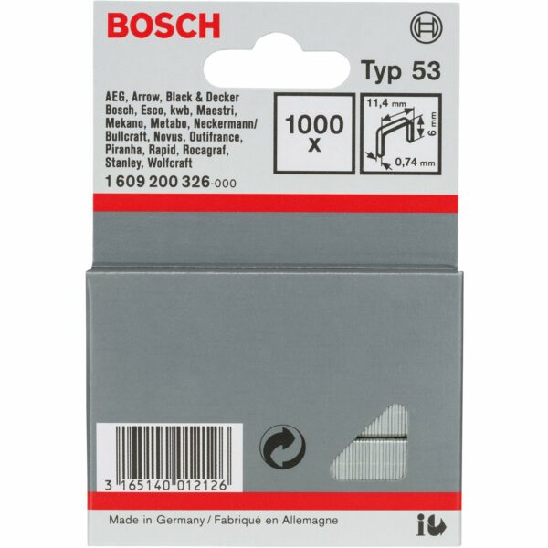 Bosch Feindrahtklammern Typ 53 für Tacker 1.000 Stück 6 mm x 11